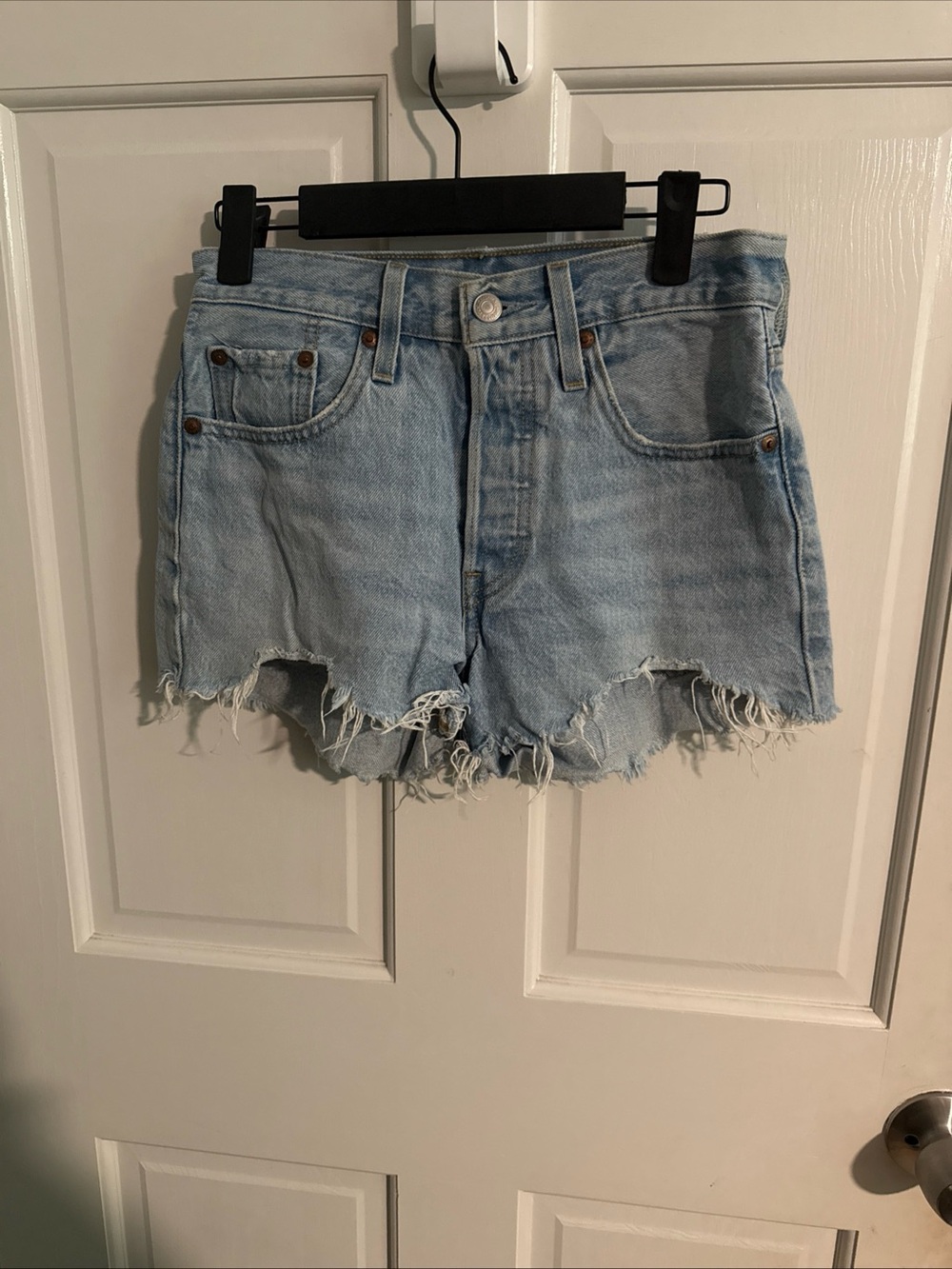 Levi’s Light Wash Frayed Hem Denim Shorts - Women